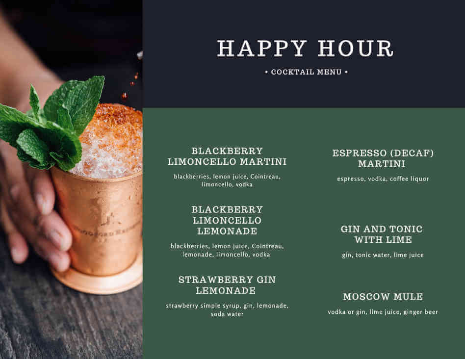 Cocktail party menu.