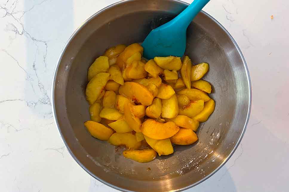Diced peaches with bourbon.
