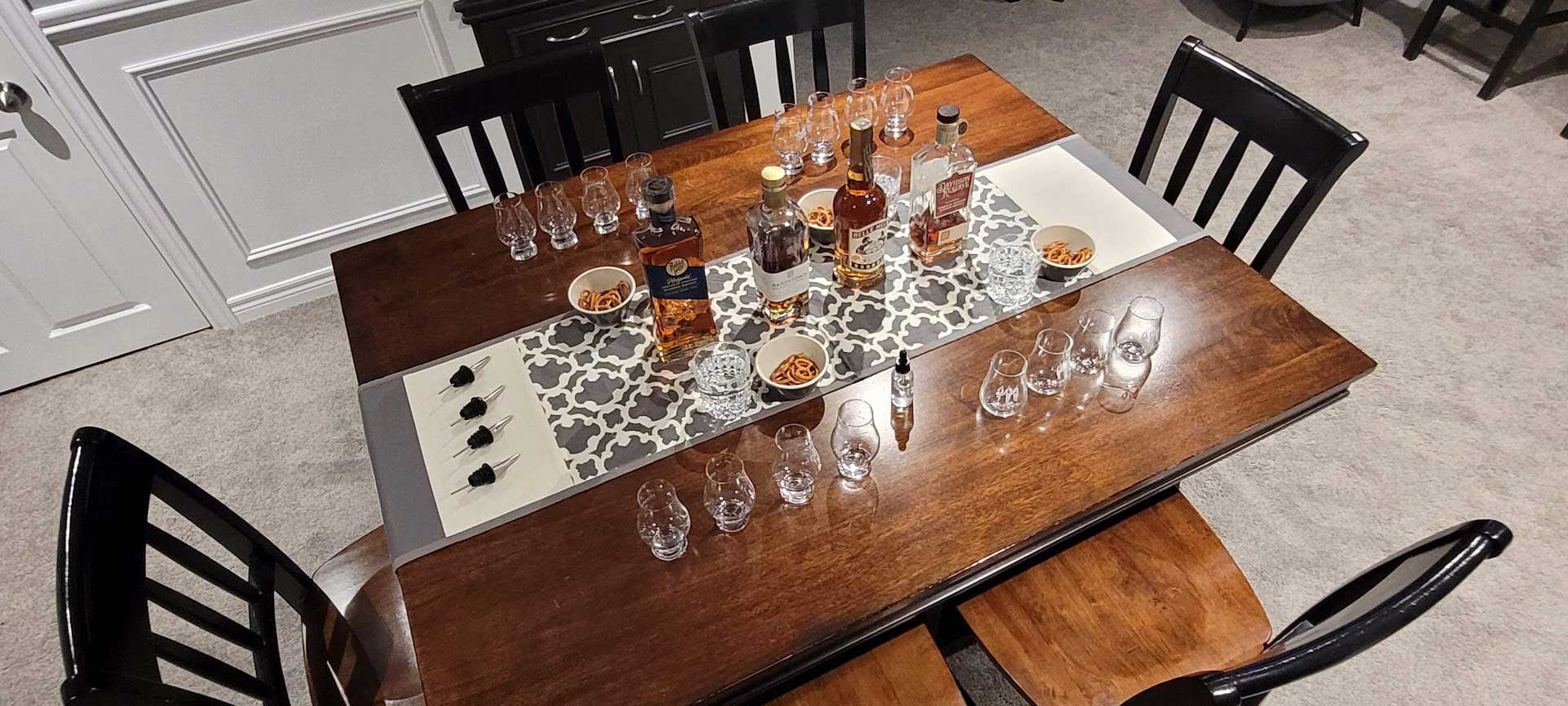 Table set for a whisky tasting.