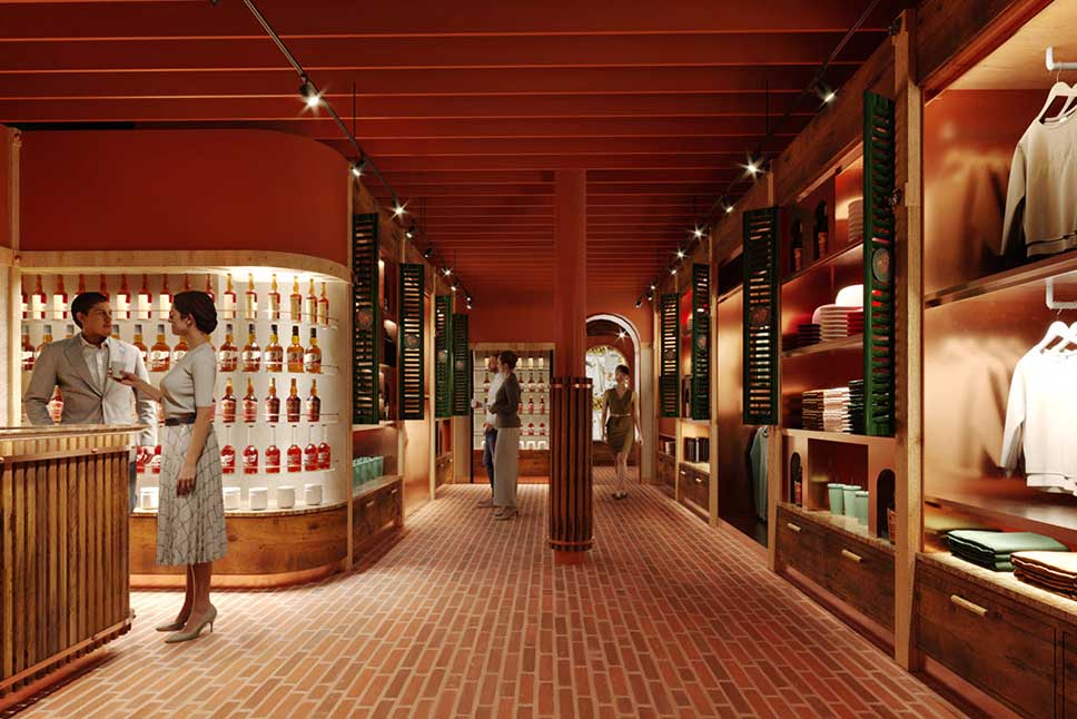 Render of the retail space at the Buffalo Trace Distillery Experience in London, U.K.