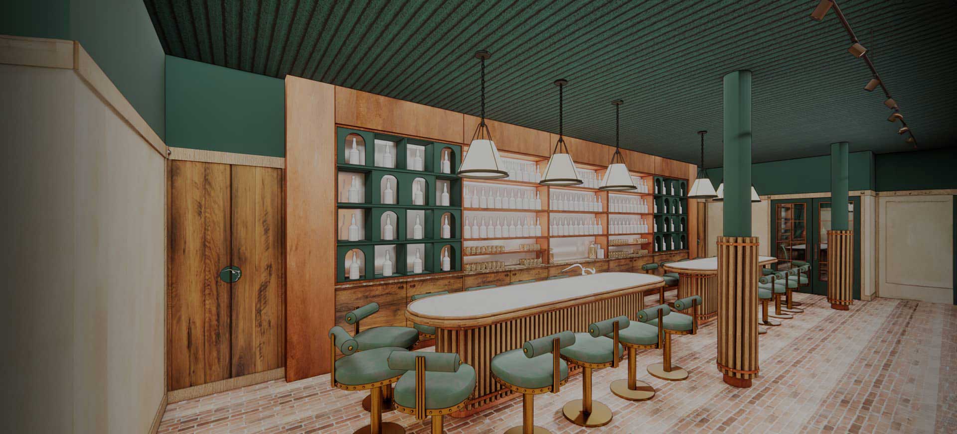 Render of tasting bar at Buffalo Trace Distillery in London, U.K..