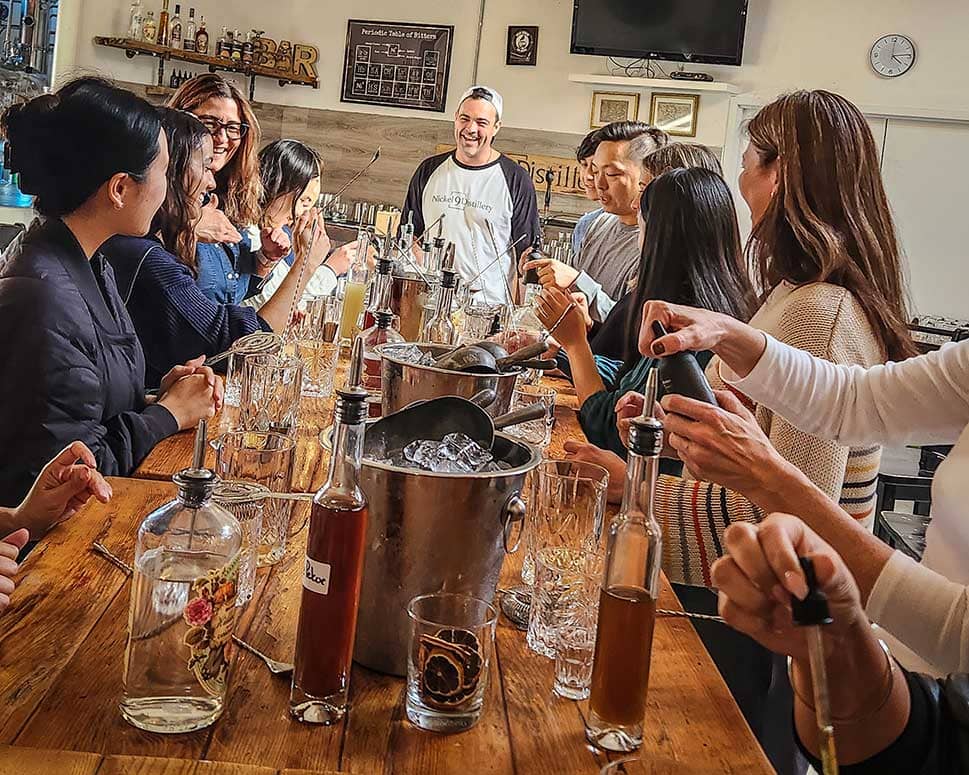 A cocktail class at Nickel 9 Distillery in Toronto.