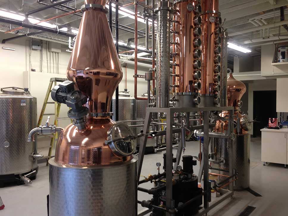 Copper stills at The Liberty Distillery on Granville Island.