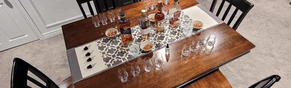 Table set for a whisky tasting.