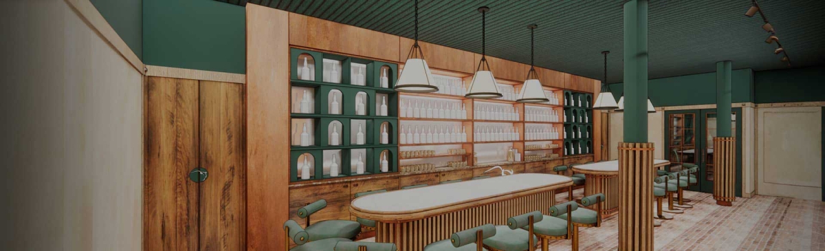 Render of tasting bar at Buffalo Trace Distillery in London, U.K..