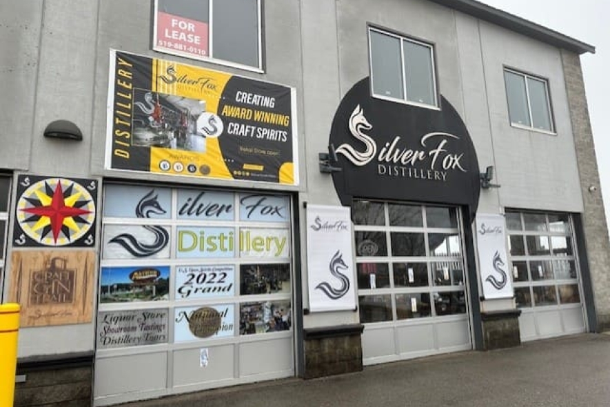 Exterior of Silver Fox Distillery in Arthur, Ontario.