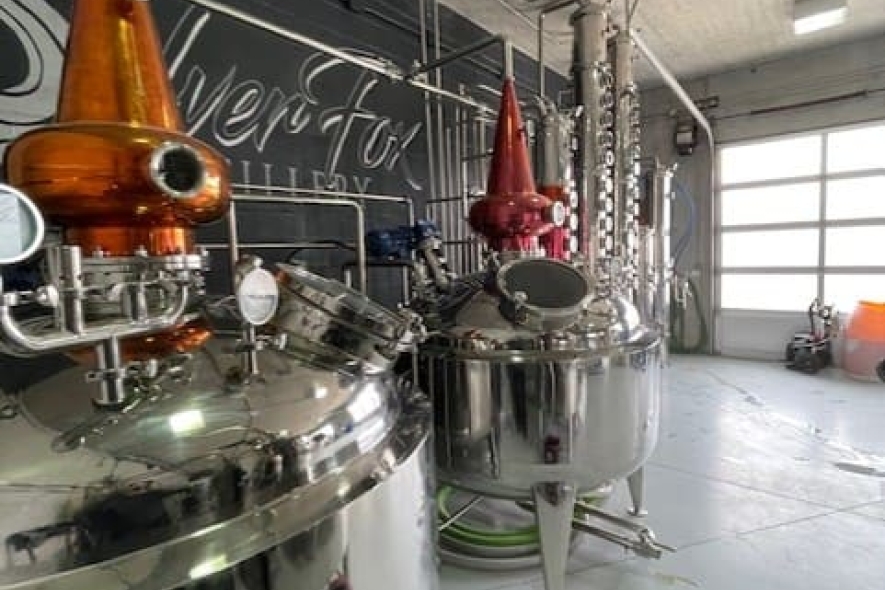 Interior of Silver Fox Distillery in Arthur, Ontario.