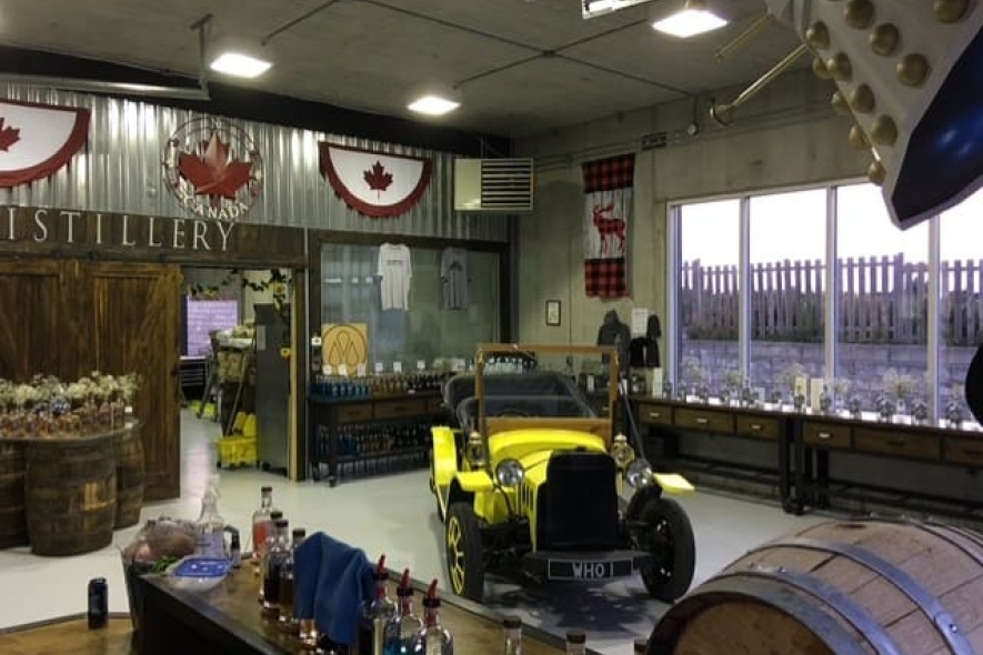 Interior of Silver Fox Distillery in Arthur, Ontario.