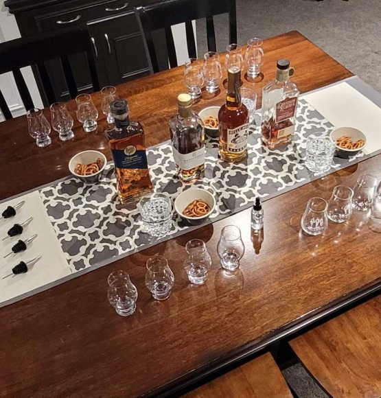 Table set for a whisky tasting.