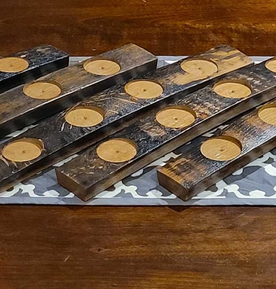 6 whisky tasting flight boards made from oak whisky barrels.