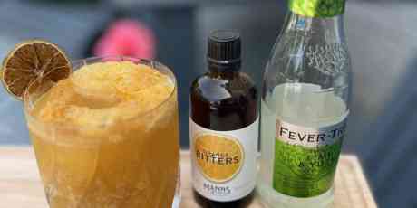 Grandma's Summertime Slush with ingredient's on a table.