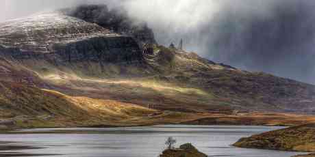 Old Man of Storr over Loch Foda on the Isle of Skye.