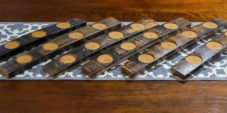 6 whisky tasting flight boards made from oak whisky barrels.