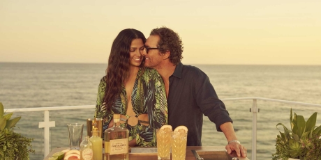 Matthew and Camila McConaughey with Pantalones Premium Tequila abord a cruise ship.