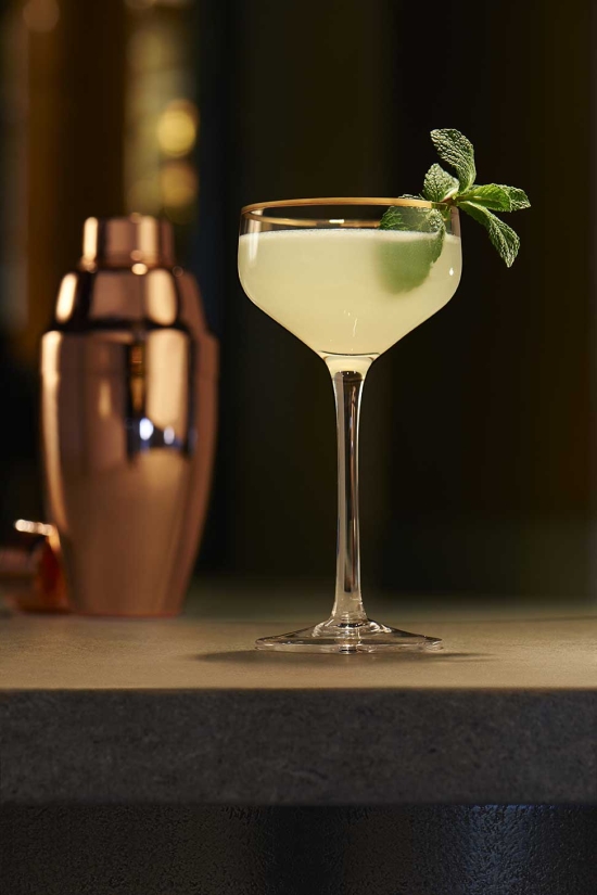 The dellemere cocktail made with John Sleem and and Sons Vodka or gin, lemon juice, and simple syrup.
