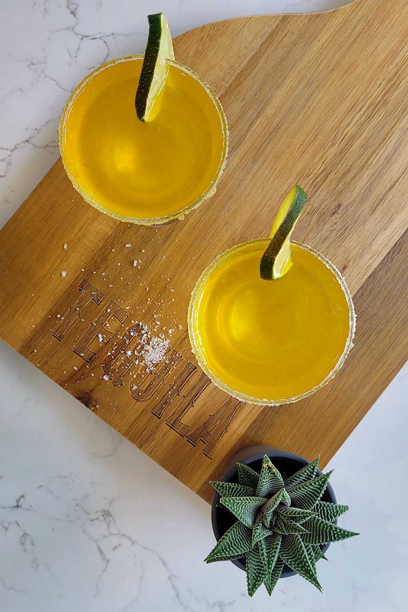 The classic margarita on a cutting board.