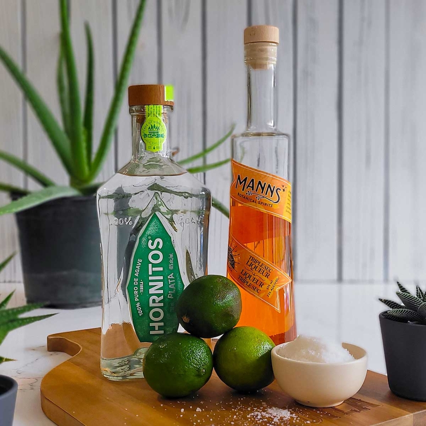 The classic margarita ingredients - tequila, orange liqueur, and lime juice.